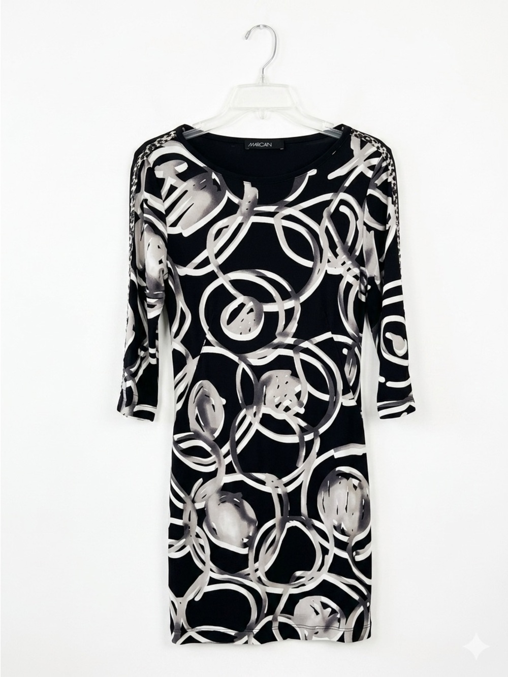 Marc Cain Black Print Sheath Dress Sz 8